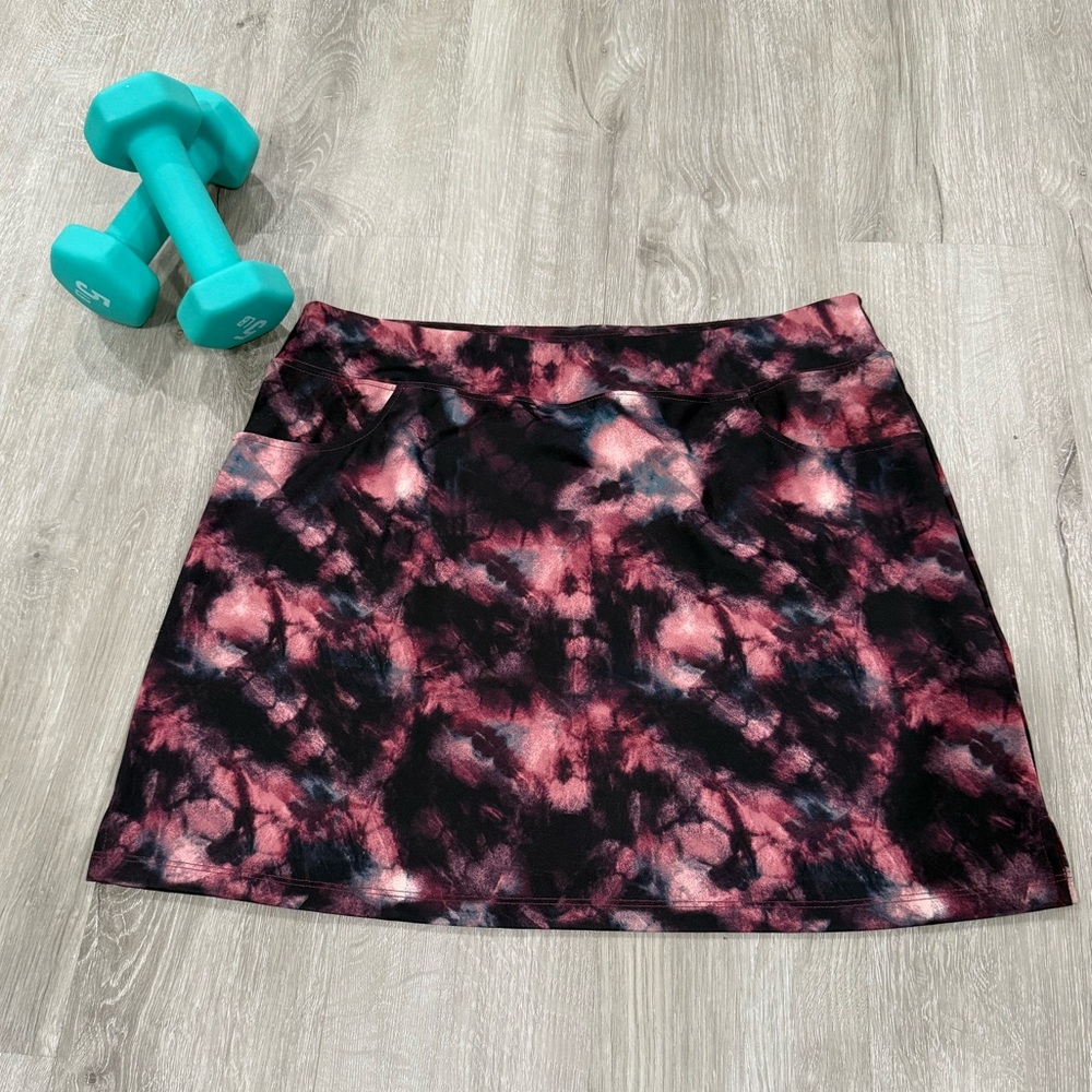 RAD Ryandrew Women’s Skort Skirt,  Stylish Tie-Dye, in Pink and Black, size L